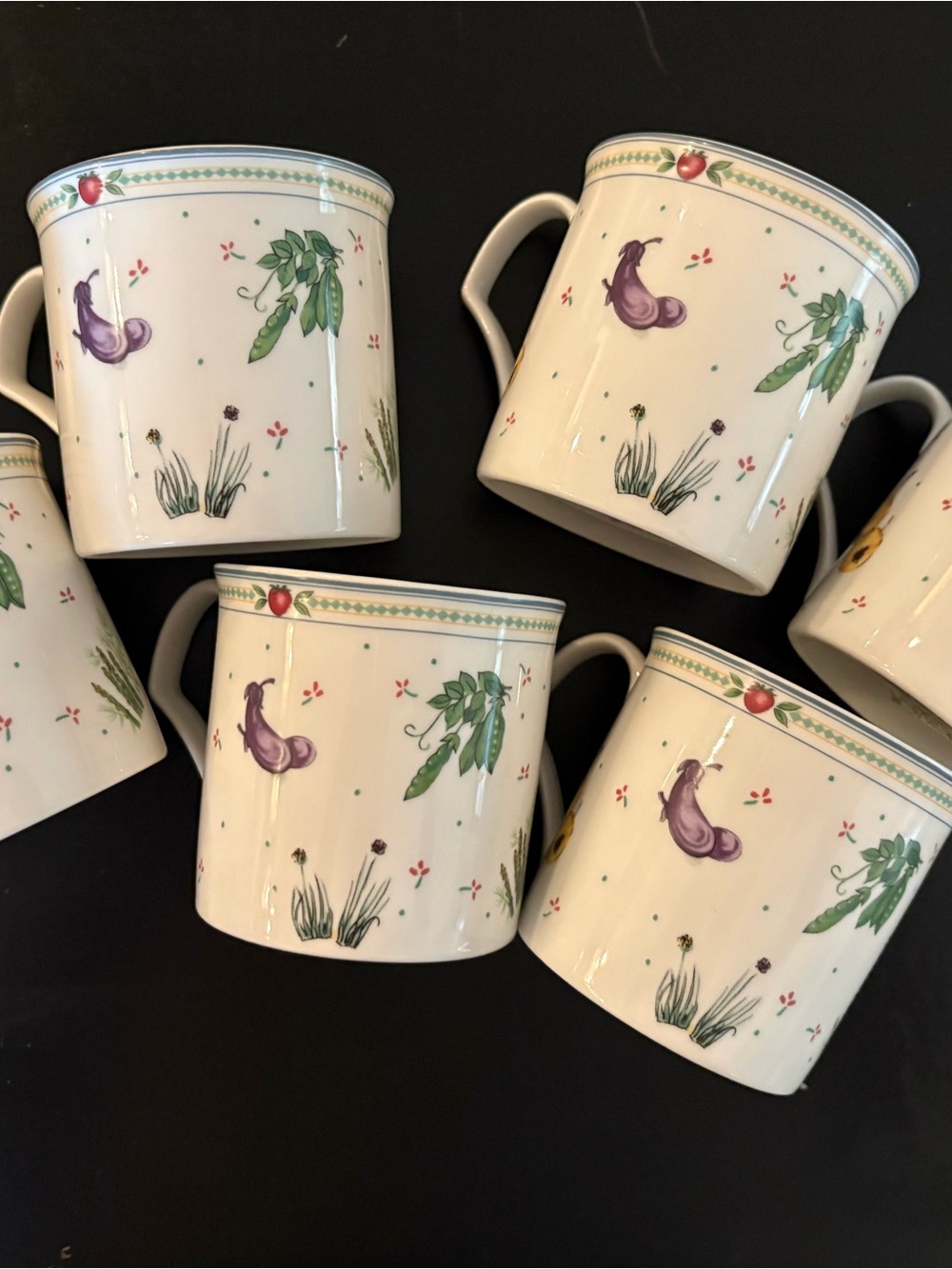 Mikasa Garden Lane Vegetable Ceramic Mugs - White with Purple Eggplant Accents 6